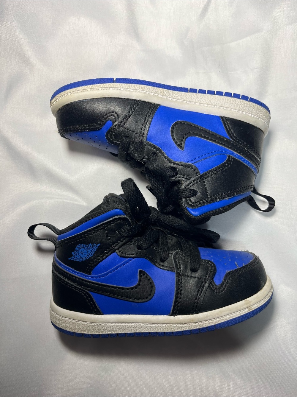 Nike Air Jordan 1 Mid TD Toddler Size 7C Black Hyper Royal Blue White Sneakers
